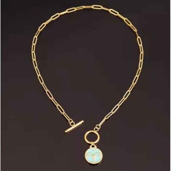 Zodiac Pendant Necklace Waterproof Gold Toggle Clasp Turquoise pendant Necklace - Picture 9 of 16